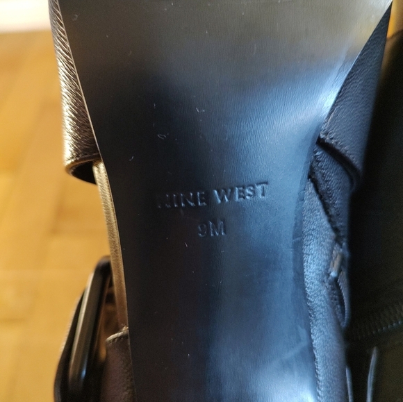 Nine West Amina Elegant Black Leather Peep Toe Heeled Shoes - Picture 7 of 14